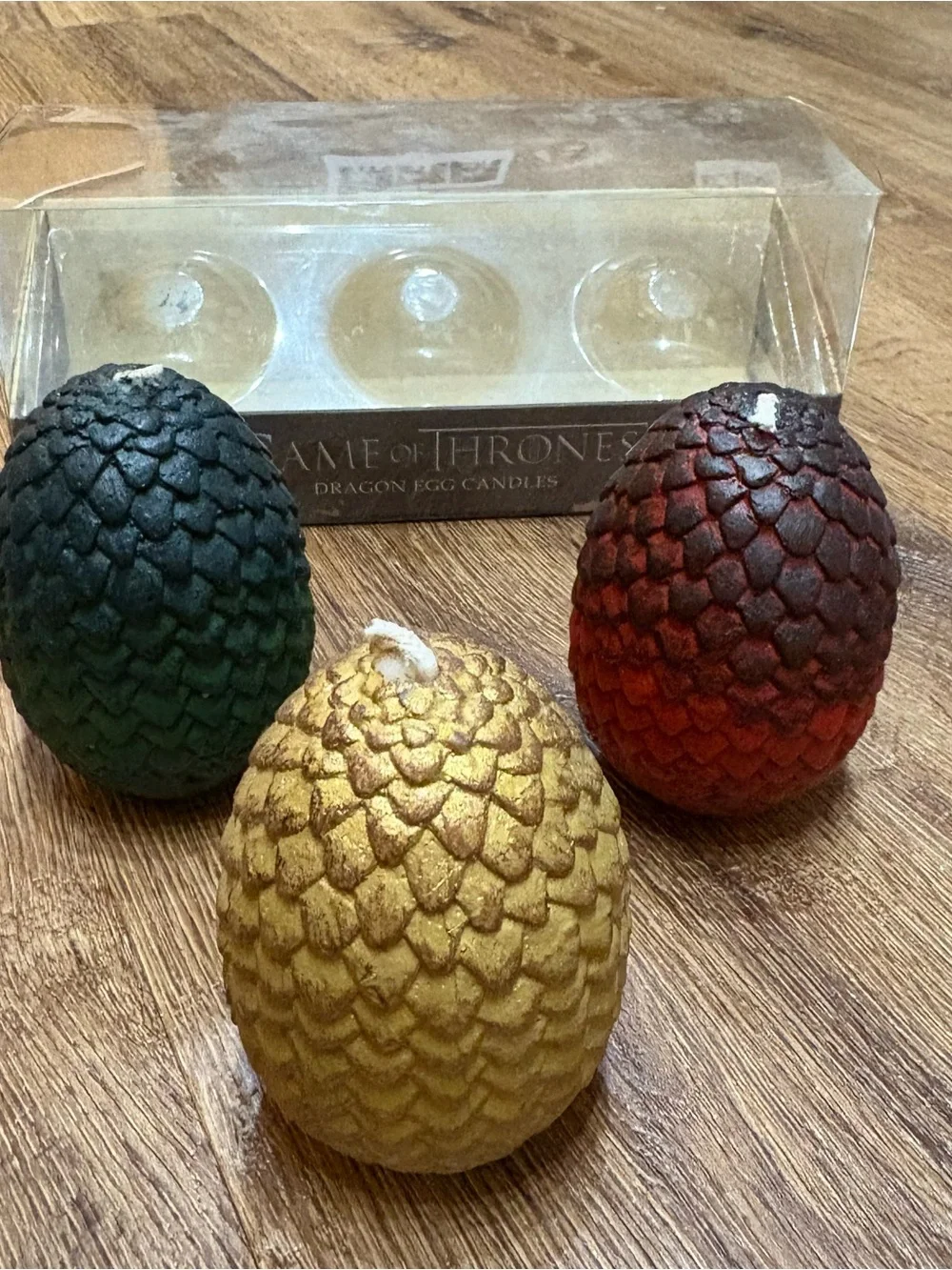 NWT Game of Thrones Dragon Egg Candle Set of 3 - Green, Red, Gold